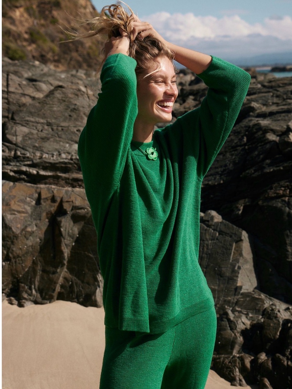 Free People Malibu Solid Pant Surf Set in Green Bee